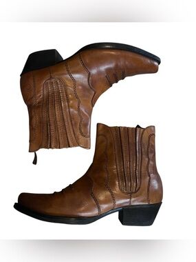 Earth Spirit Women’s Pansy Brown Leather Leather Western Slip On Ankle Boot 8